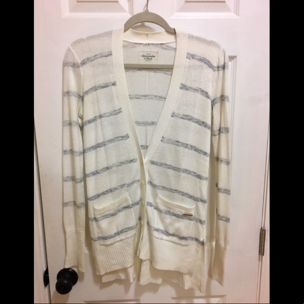 Abercrombie & Fitch Cardigan - Cream/Gray Stripe